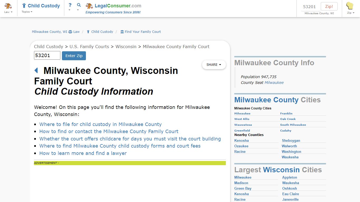 Milwaukee County Family Court -- Child Custody Info