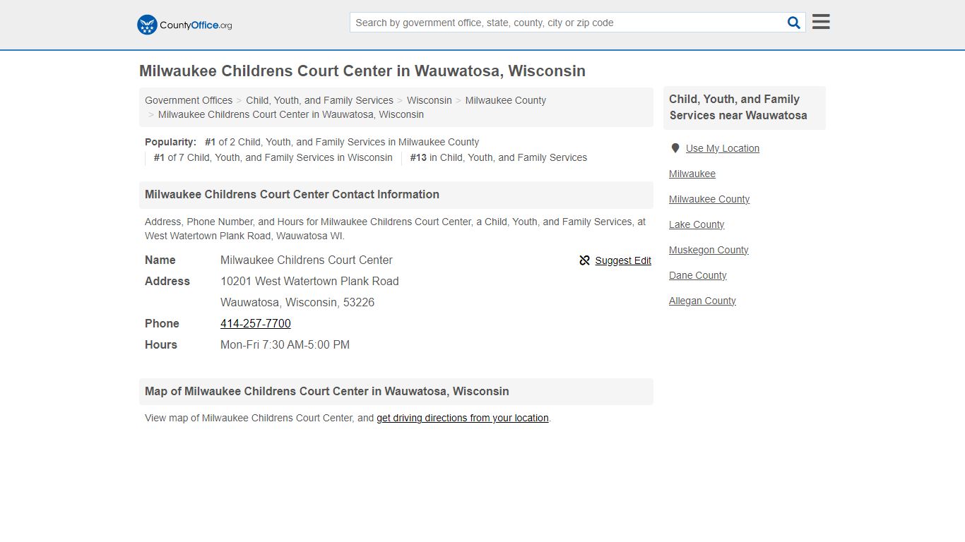 Milwaukee Childrens Court Center in Wauwatosa, Wisconsin - County Office